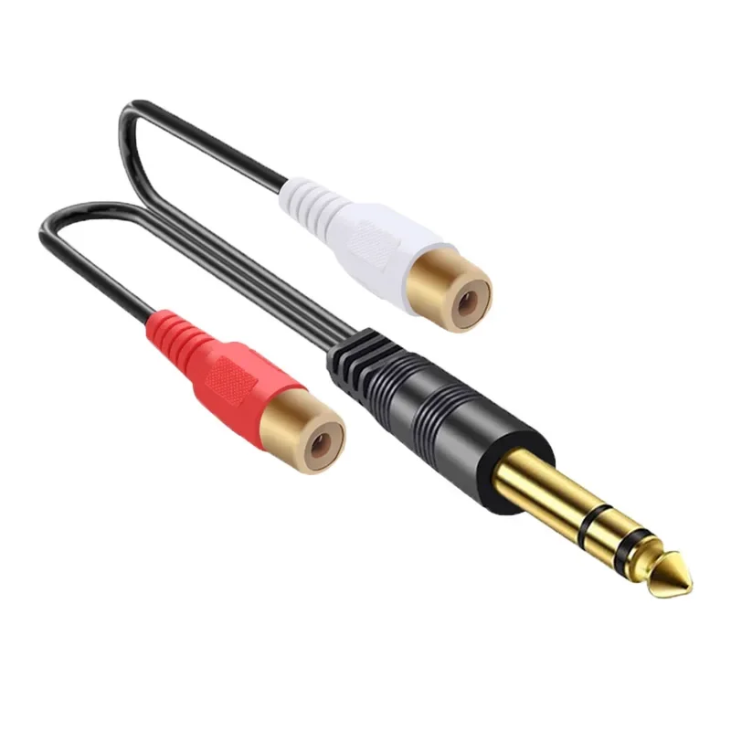 6.5 ミリメートルから 6.35 ミリメートルオスダブルロータスオーディオアダプタ赤と白 2RCA メスオーディオ変換ケーブル高速オーディオコンバータ