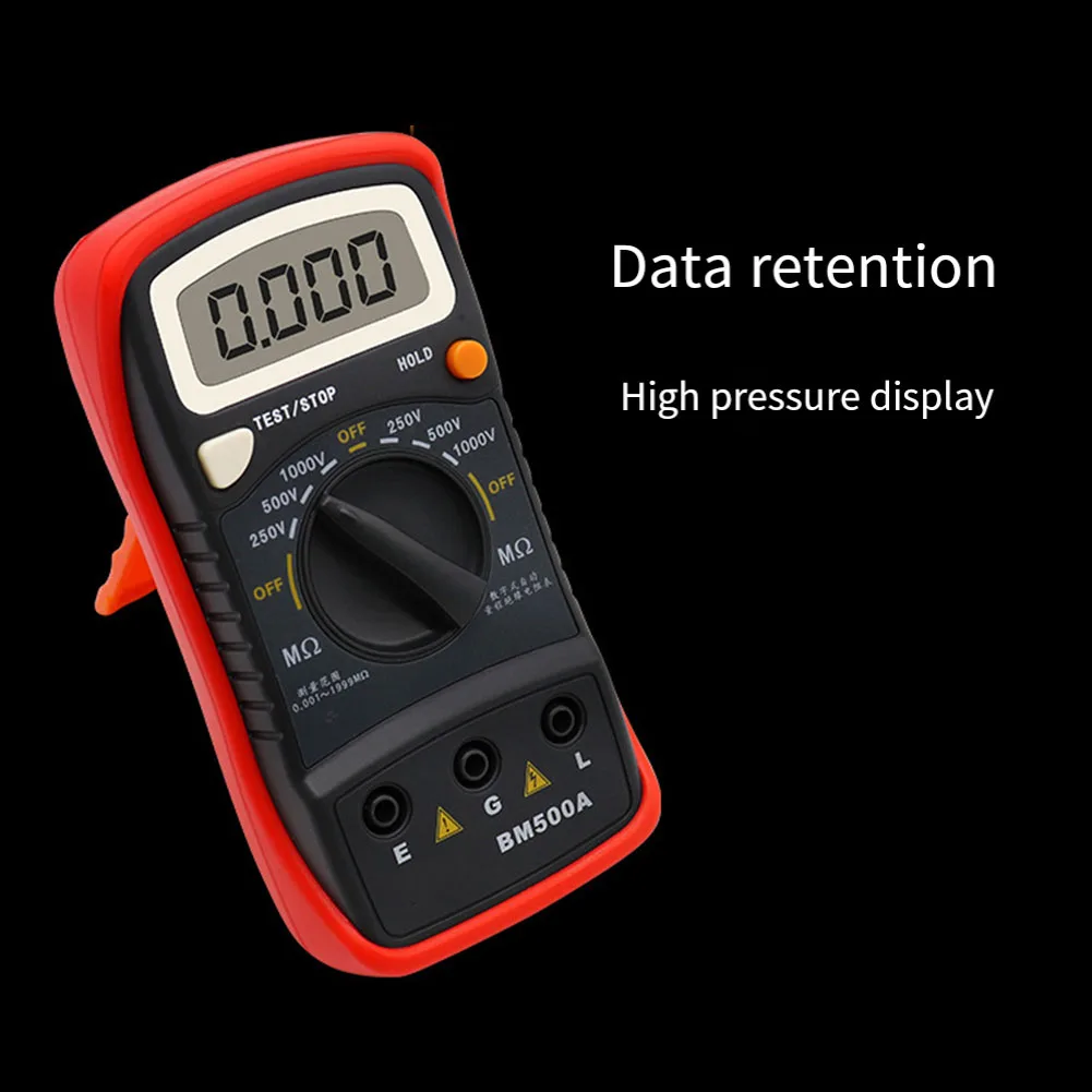Digital Insulation Resistance Tester 250/500/1000 V 0–2000 MΩ Range High Voltage Alarm Data Hold 9 V For Battery Powered