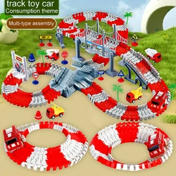 Kids electric track toy Fire Alarm Mini car set Puzzle Boy toy Track car Fire engine toy for children's birthday Christmas gifts