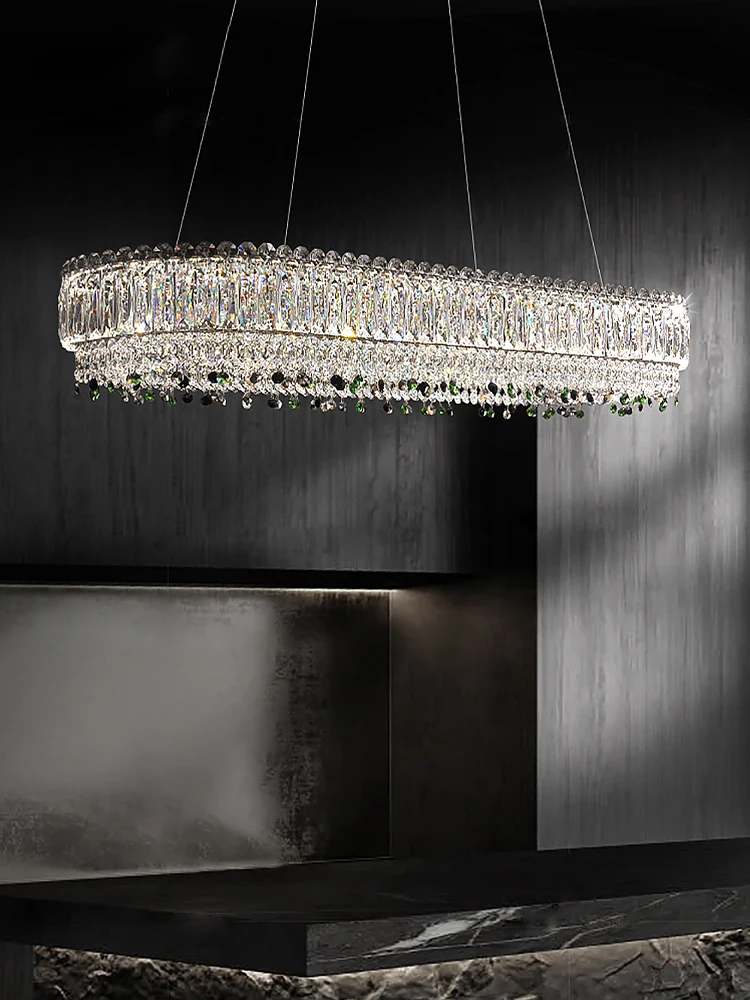 Imagem -02 - Crystal Long Oval Pendant Lights Lâmpada Suspensa para Teto Decoração para Casa Moderna Luxo Europeu Sala de Jantar k9