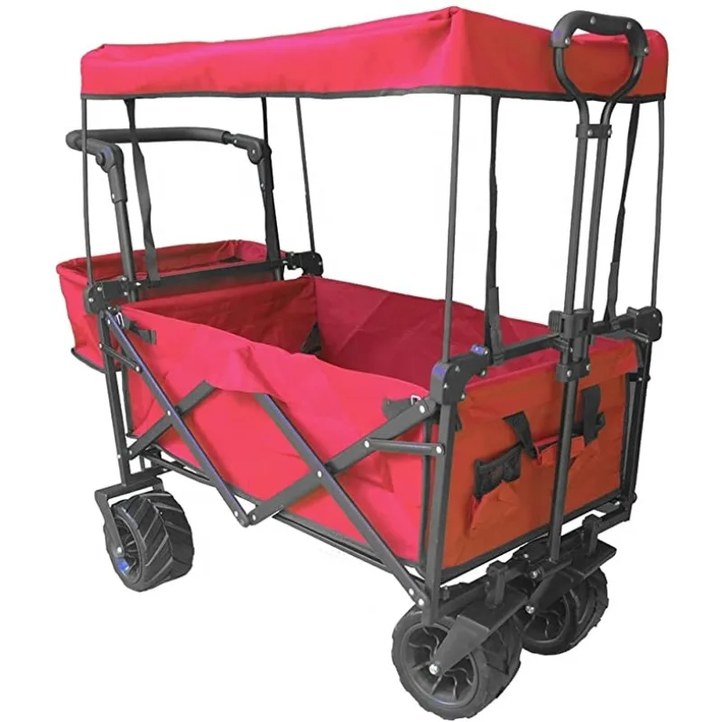 Push-pull carriage stroller folding wagon with children's canopy