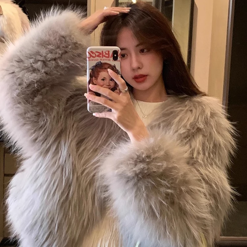 YOLANFAIRY Double-sided weaving women’s real whole raccoon fur coats luxury winter warmth fashion short natural raccoon fur 2025