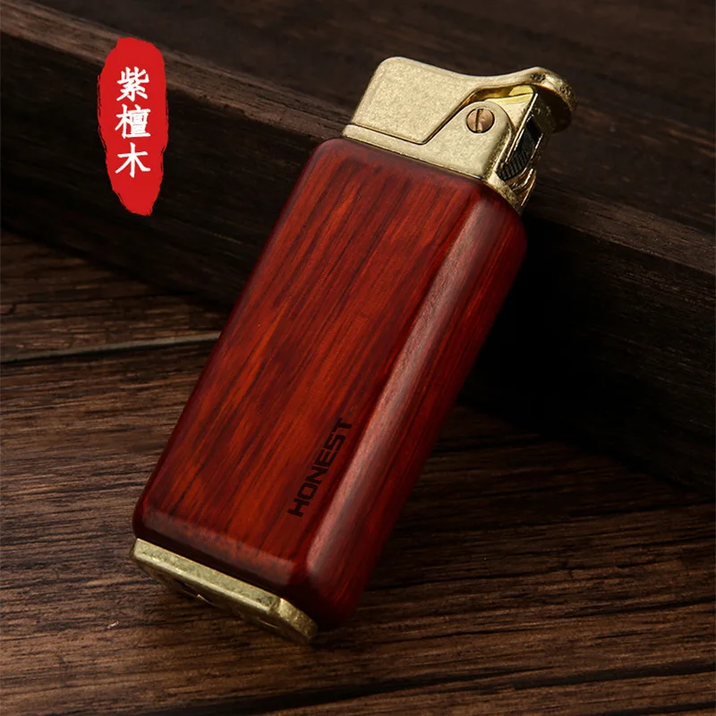 New Baicheng Sandalwood Kerosene Lighter Retro Personality Press Ignition Lighter Men\'s Gift Cigarette Accessories Outdoor