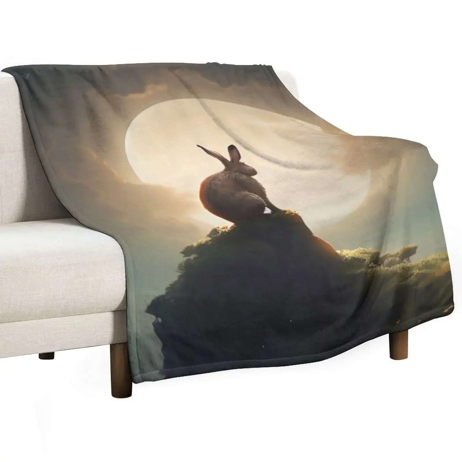 

Moon Gazing Hare Throw Blanket Soft Plaid wednesday Blankets