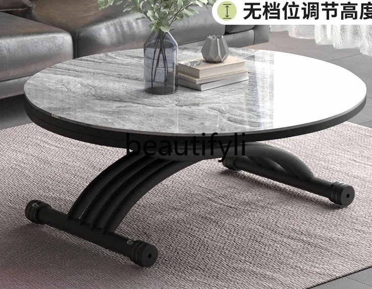 

Movable lifting coffee table dining table dual-purpose two-in-one foldable multi-functional apartment rock slab glass