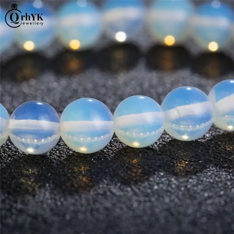 Dia 8mm Round Crystal Moonstone Natural Stone Stretched Beaded Bracelet for Women