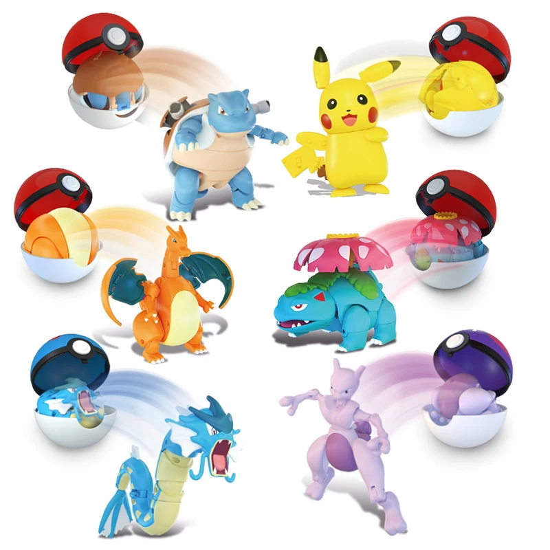 Genuine Pokemon Figures Deformed Toy Pokeball Eevee Venusaur Pikachu Gengar Psyduck Charizard Blastoise Snorlax Mewtwo Elf Ball