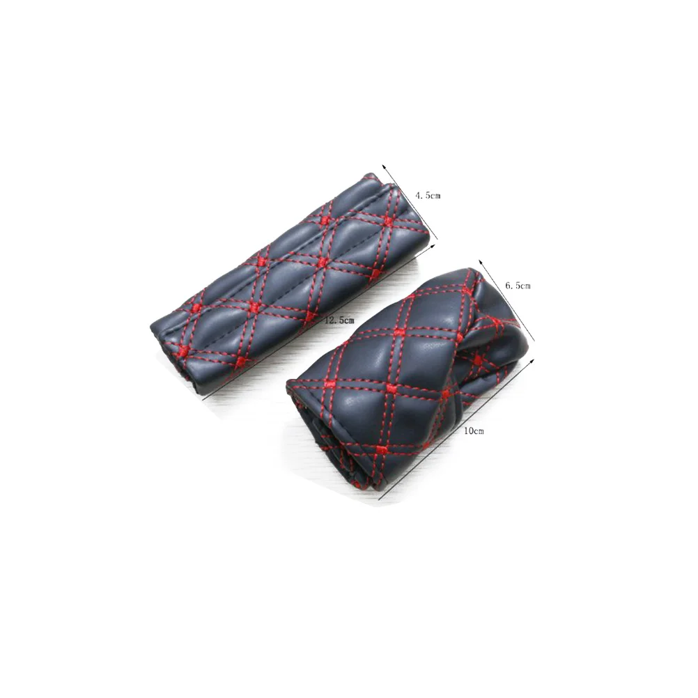 

Pu Handbrake Gear Knob Cover Set Red Black 12.5*4.5Cm 10*6.5Cm Auto Shift Interior Car Styling Protection Accessory