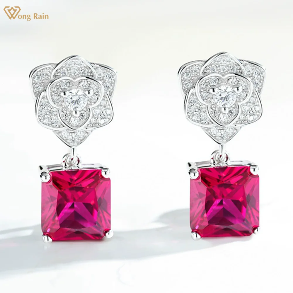 

Wong Rain 925 Sterling Silver Ruby High Carbon Diamond Gemstone Flower Drop Earrings for Women Fine Jewelry Anniversary Gifts