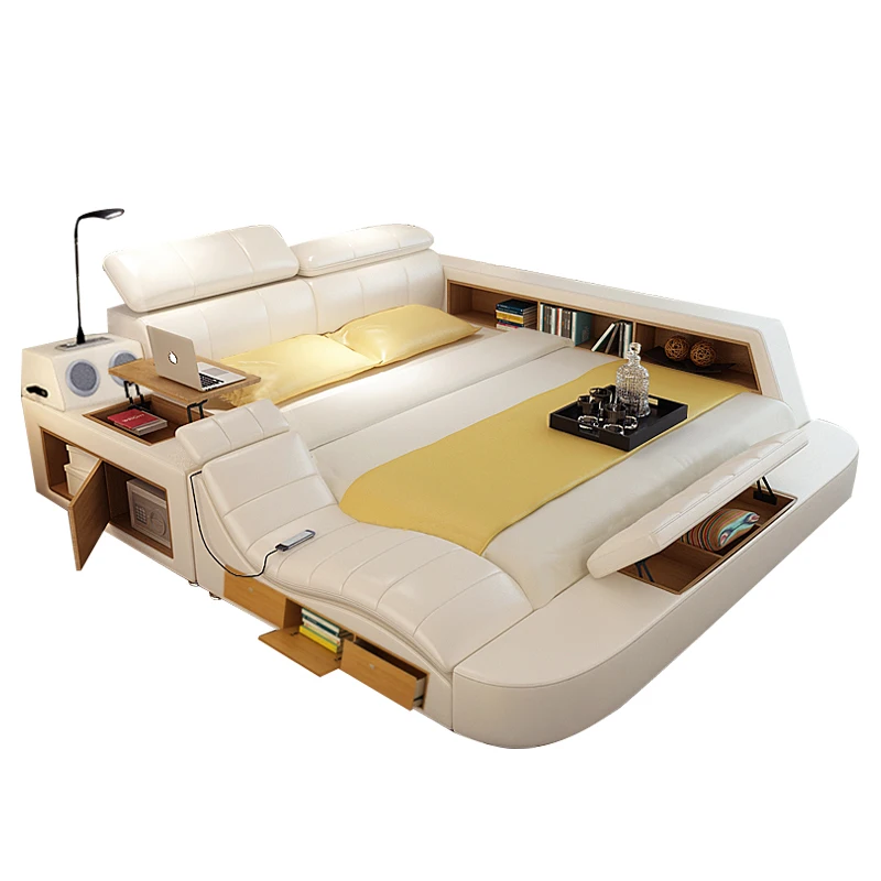 Modern design master luxury wedding smart bed with speaker and massage Multi-functional  bed comfortable leather bed