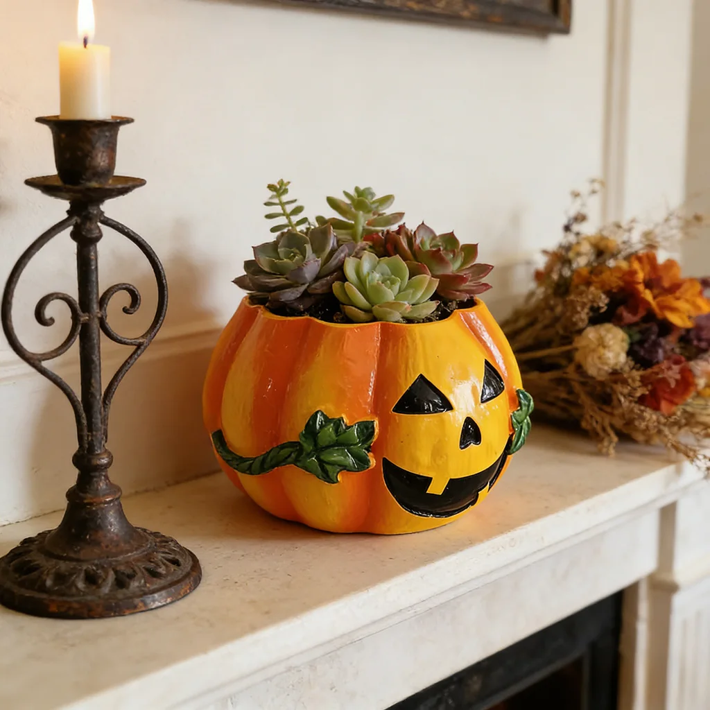 Halloween Pumpkin Figurine Resin Ghost Pumpkin Ornament Spooky Season Decor Mini Cute Pumpkin Statue Home Desktop Shelf Decorati