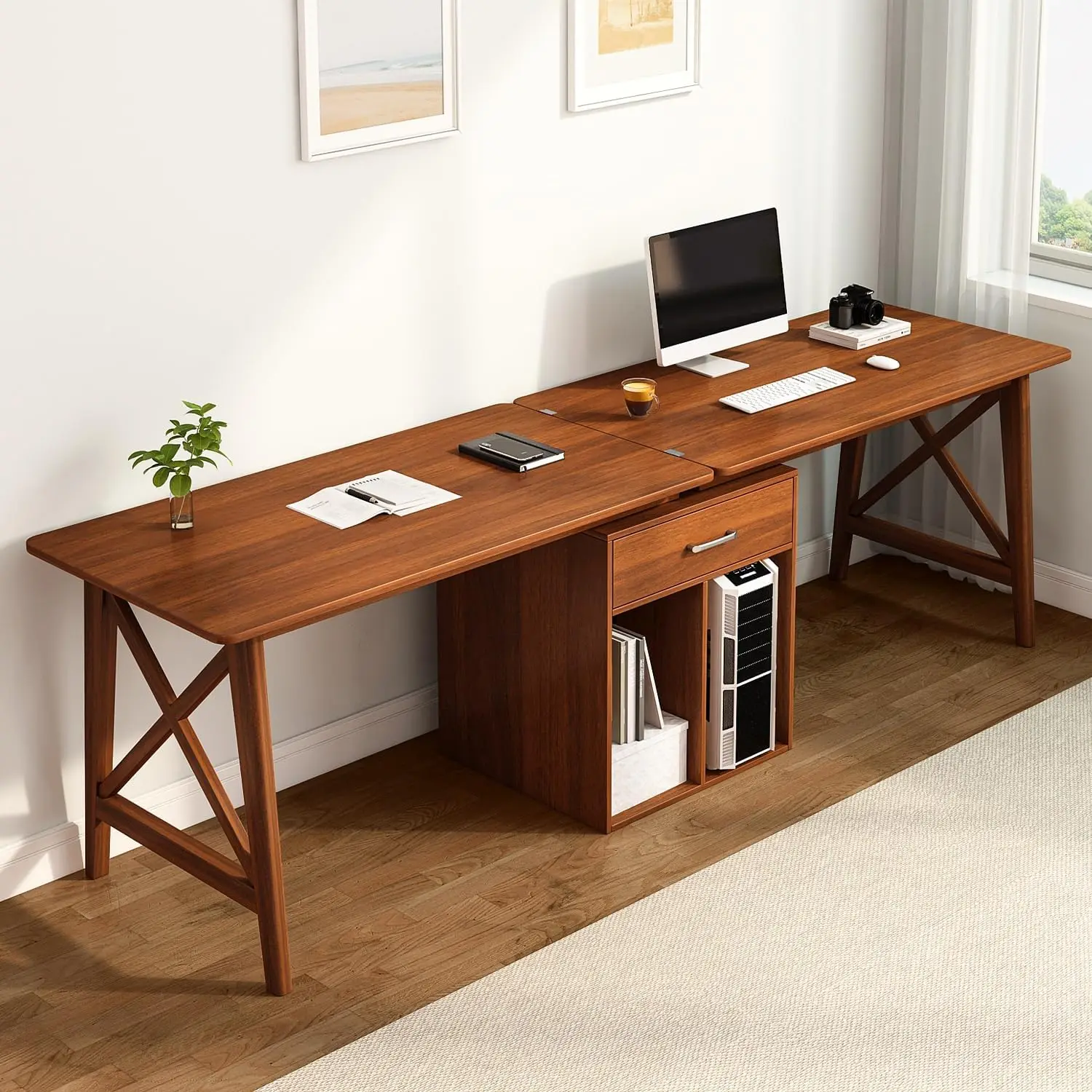 2-Person Desk with Storage Cabinet - 94