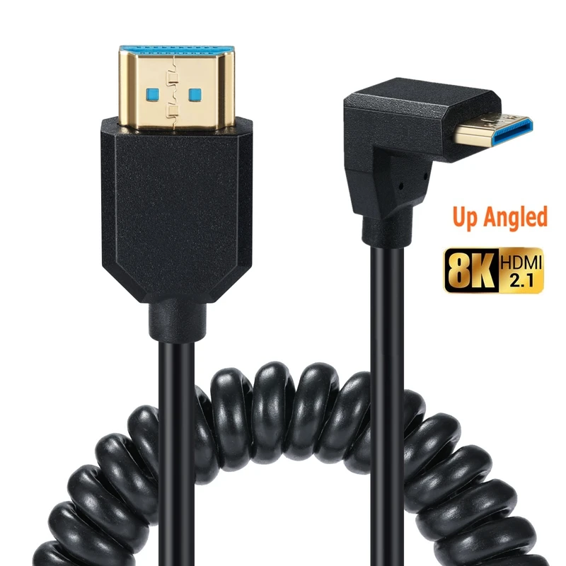 Cable de resorte compatible con Mini HDMI a HDMI, 8K, 2,1, compatible con 4K, 8K, 48Gbps, HDR, HDCP, para cámara, tableta, NUC, proyector, TV, portátil