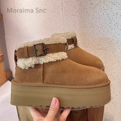 Belt Buckle Snow Boots Women's Short Plush Warm Winter Boots Casual Suede Fur Ankle Boots Chunky Platform Ladies Shoes Botas