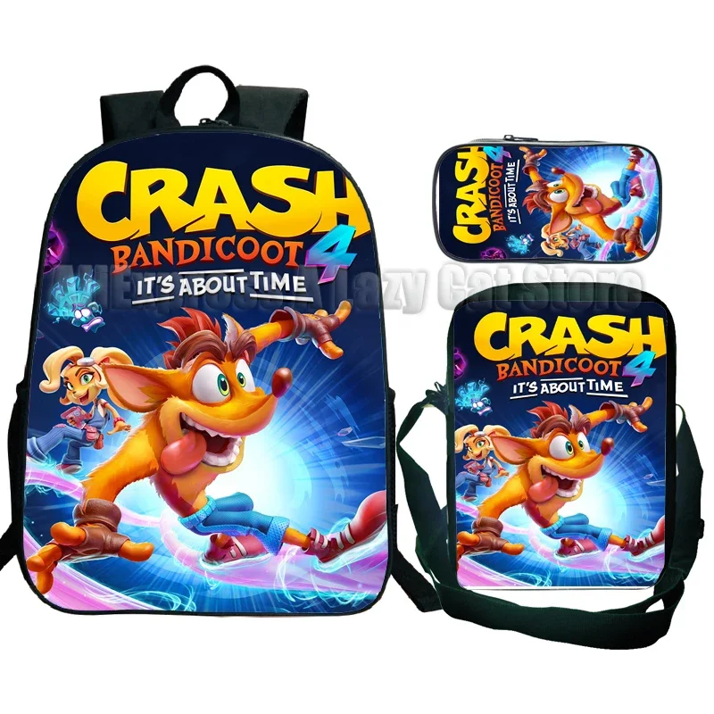 Школьный рюкзак Crash Bandicoot On the Run, 3 предмета, для учащихся начальной и средней школы, с рисунком из мультфильма/аниме, с сумкой через плечо, Mochila