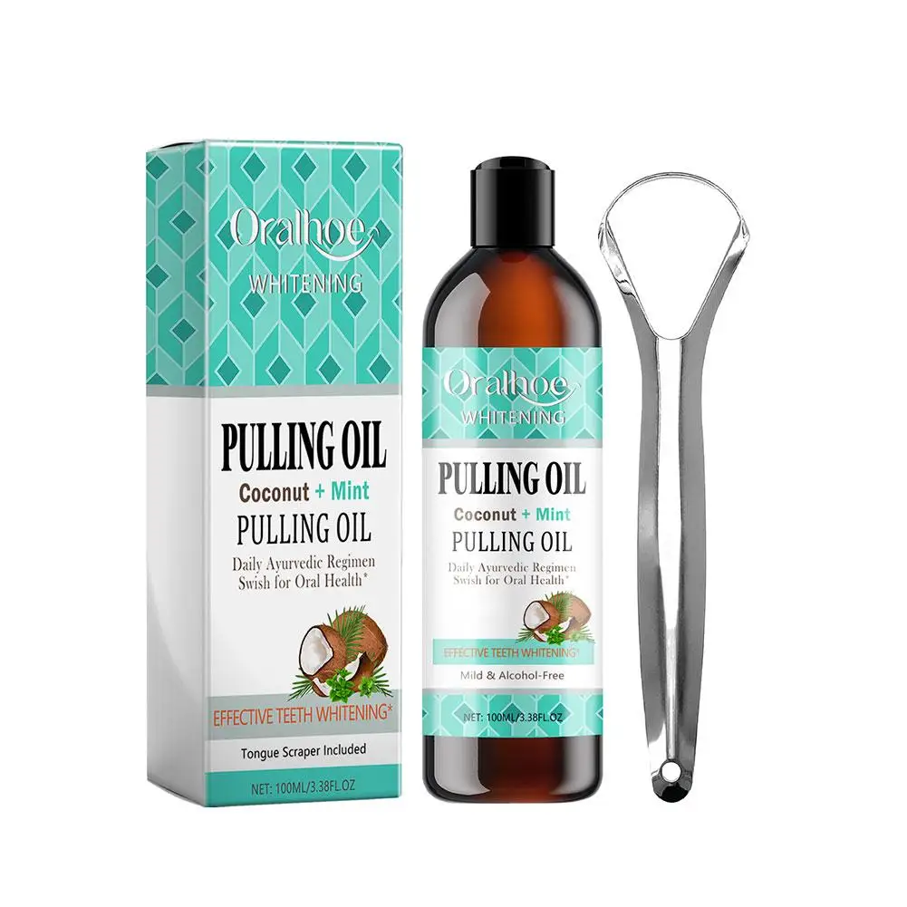 Coconut Mint Pulling Oil Mouthwash Non Alcohol Teeth Whitening Fresh Oral Breath Tongue Scraper Mouth Care Odor Removal