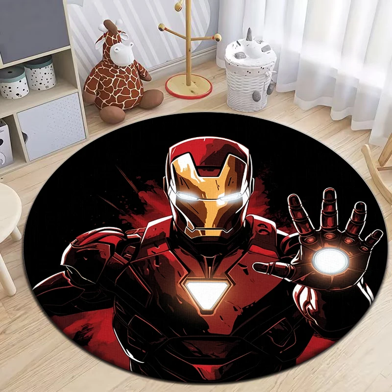 Marvel Iron Man Round Carpet for Living Room Rugs Camping Picnic Mats Flannel Anti-Slip Yoga Mat Gifts,carpets for living room