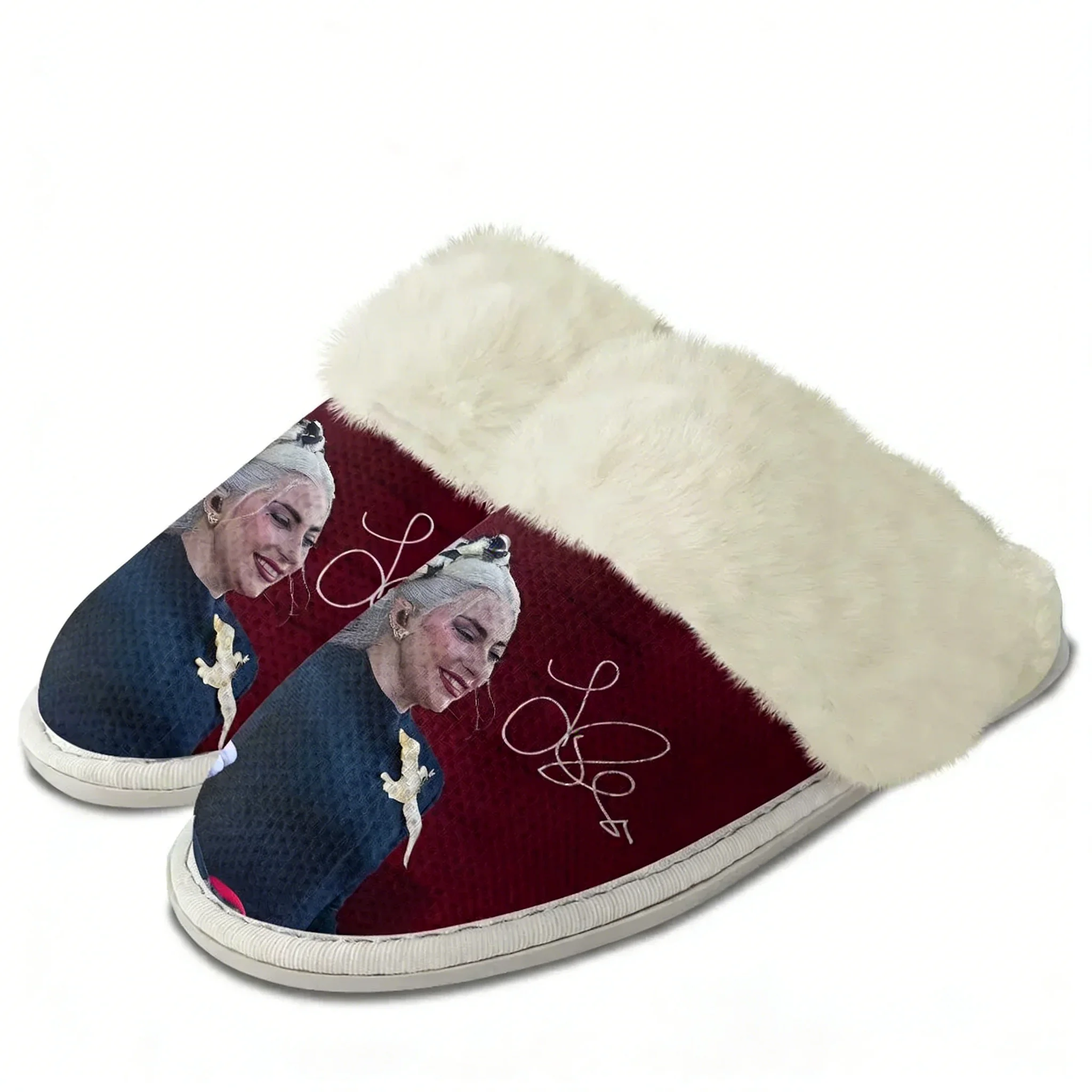 

Lady Gaga Plush Slippers Keep Warm Shoes Mens Womens Home Cotton Bedroom Customized Thermal Lightweight Slipper DIY
