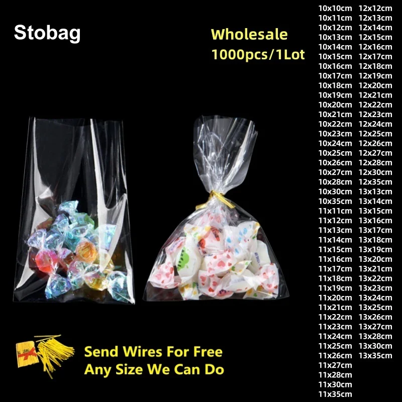 StoBag 1000pcs Wholesale Cellophane Top Open Bag Transparent Candy Cookies Gift Packaging Clear Pouches Party Favor Birthday