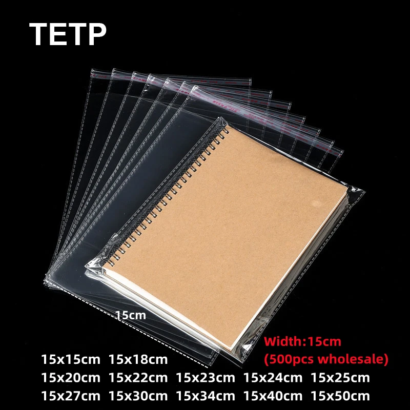 TETP 500Pcs Transparent Width 15cm Opp Plastic Bag Notebook Gloves Hat Photo Album Packaging Self Adhesive Seal Bag Wholesals