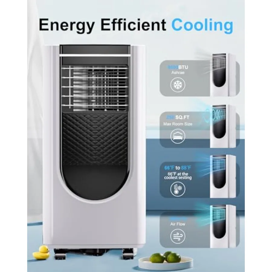 مكيفات هواء محمولة بقدرة 8000 وحدة حرارية بريطانية مع 4 أوضاع للتبريد الفعال وتوفير الطاقة وجهاز التحكم عن بعد ومؤقت 24 ساعة مثالي للسرير