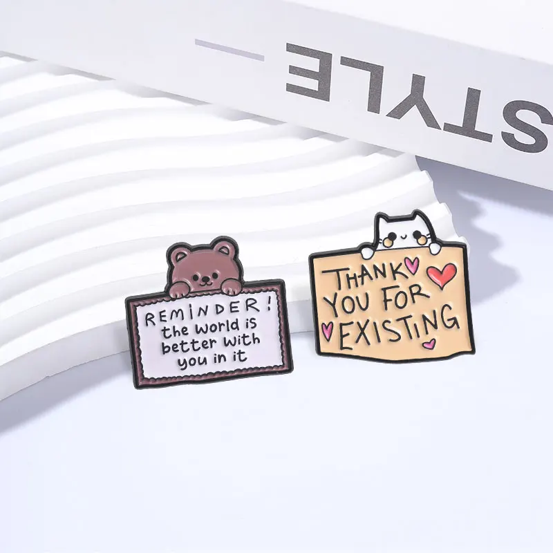 2pcs/set Classic Mexican Animation Opossum Enamel Pin Cute Anime Angel Bunny Cat Bear Incentive Sticky Notes Pillow Brooch Badge view 3
