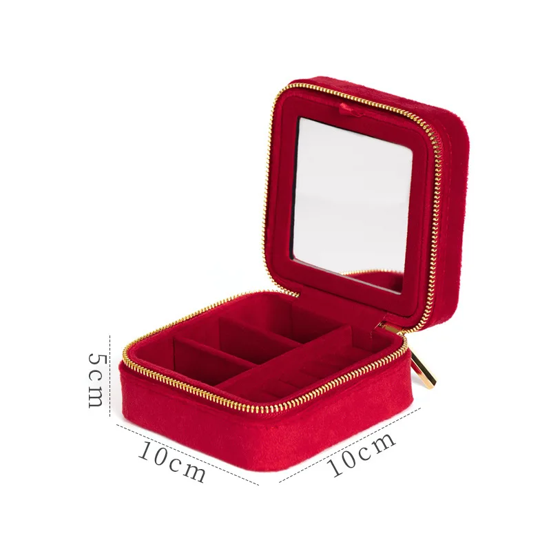 Velvet Jewellery Organiser Jewellery Box for Women Travel Zippered Portable Jewelry Storage Case with Mirror for Traveling Daily