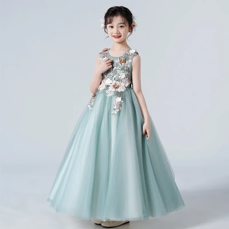 Summer Flower Girl Dresses for Weddings Lace Sleeveless Girls Party Dress Fashion Children Princess Birthday Dresses 4-14 Years