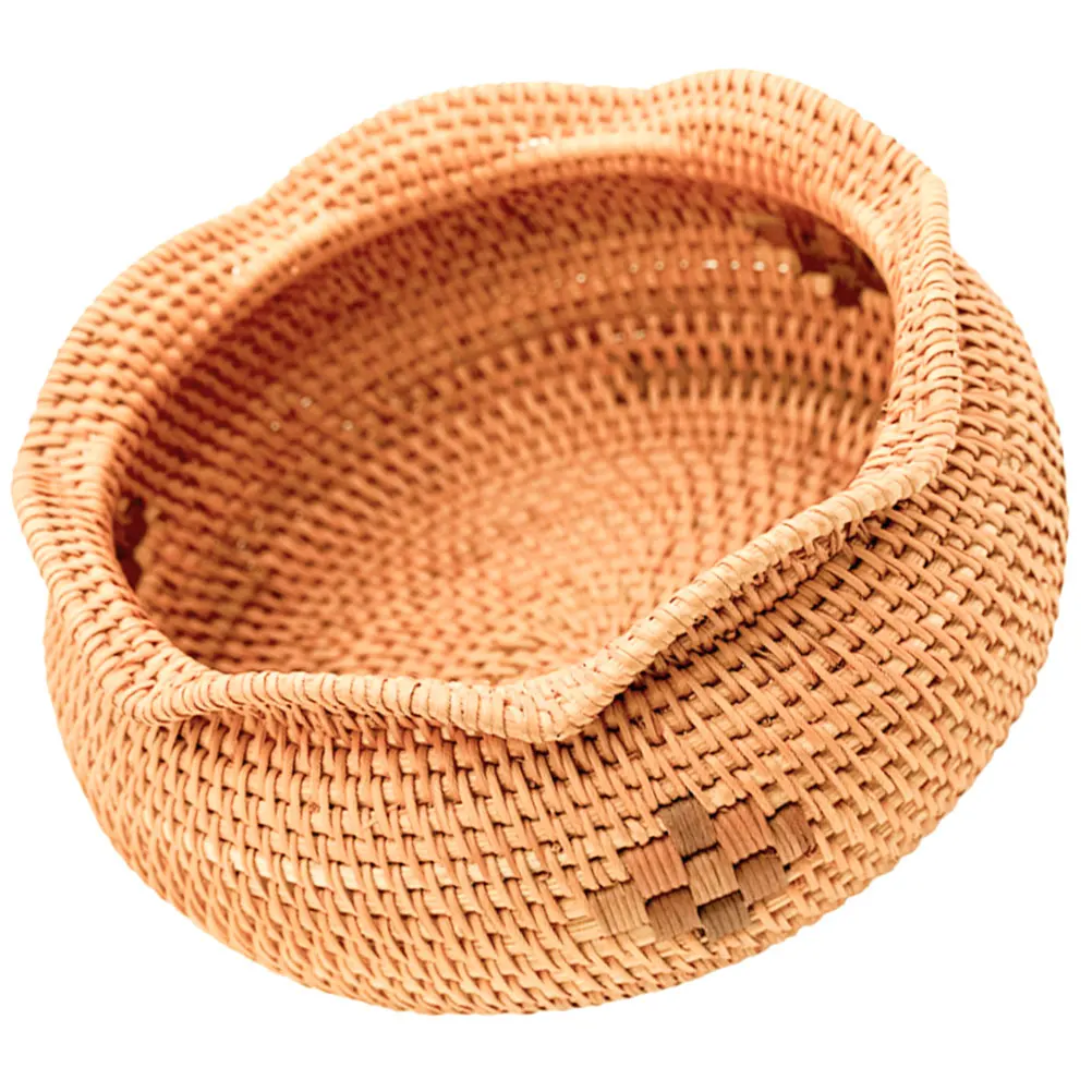 

Rattan Woven Fruit Basket Storage Container Lightweight Easy Clean Multi Function Food Plant Vase Decorative Holder Straw