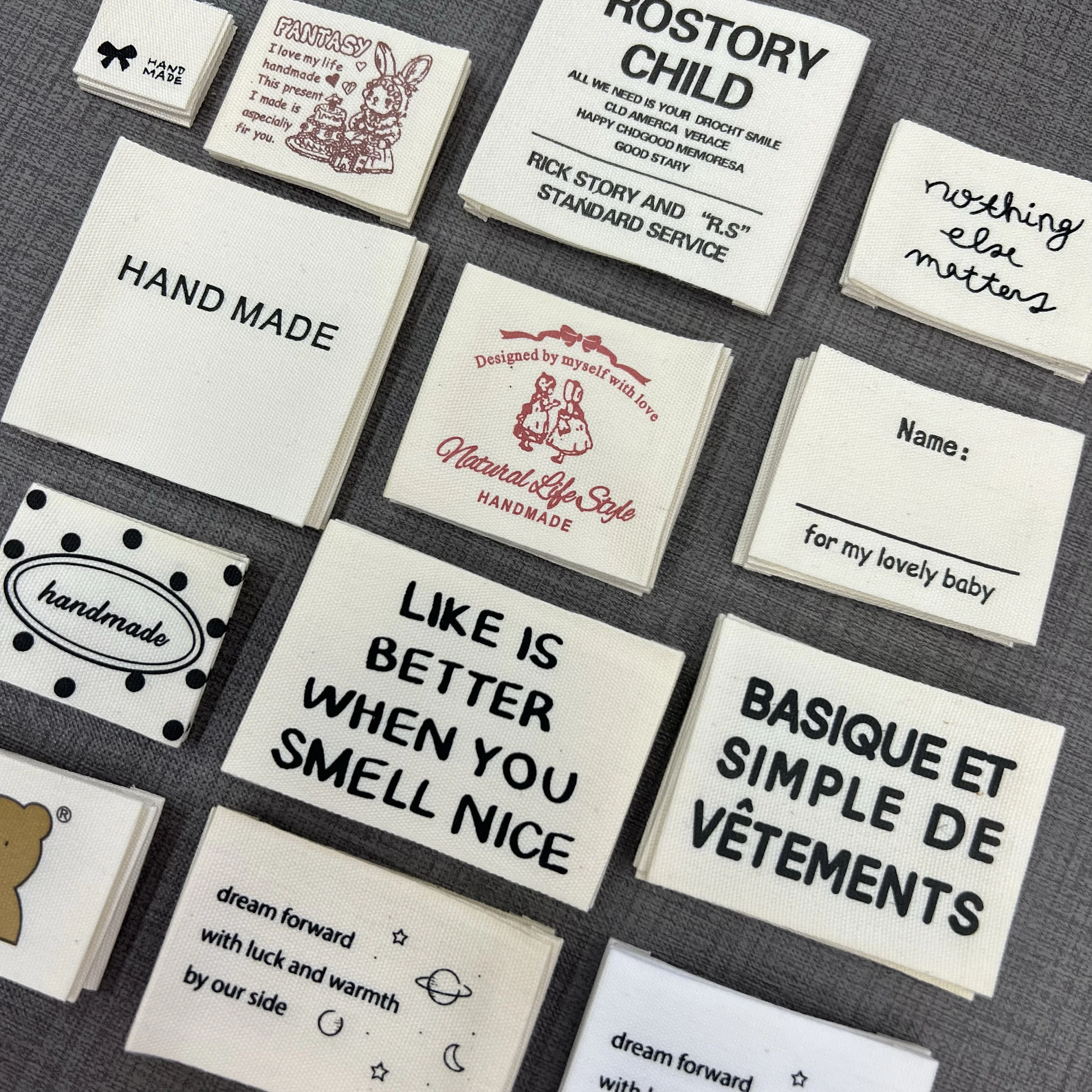 Cotton Fabric Labels, Name Tags, Clothing Labels, DIY Garment Tags, Woven Cotton Tapes for Clothing, Doll Clothes Labels