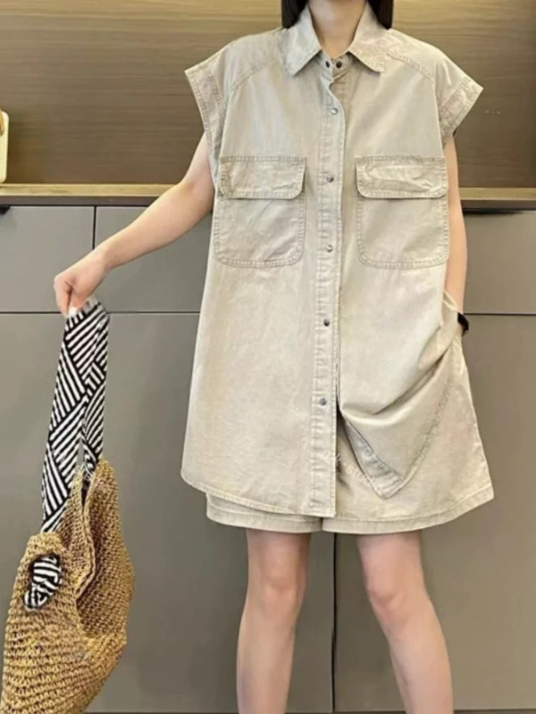 Waed Denim ort Sve irt And orts Set Women's Summer Loose Casual Faion Two-Piece Suit Small Size Friendly