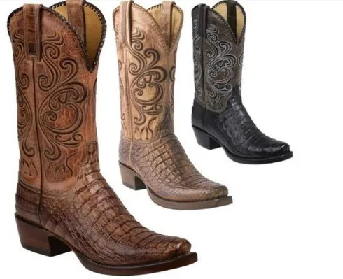 

Chelsea Square Toe Mid-Calf Boots Embroidered Slip-On Knight Leather Botines Low-Heeled Large-Size Men Botas Femininas