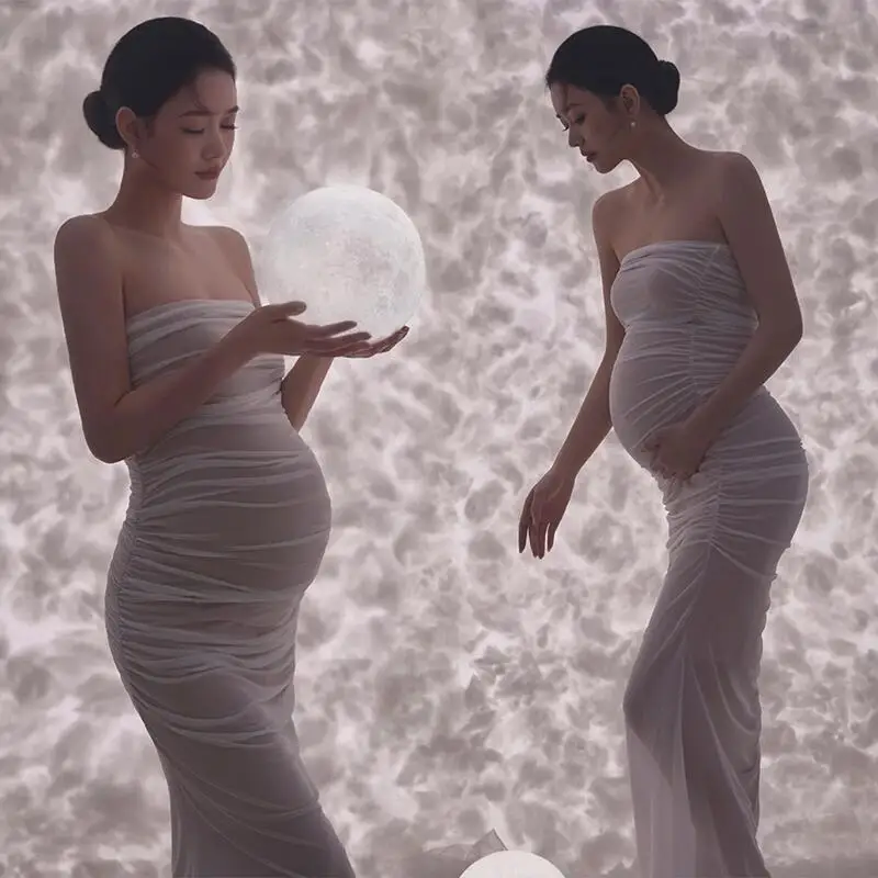 2024 New Art Photography White Moonlight Photography Pregnancy Photo Shoot Dress Breast Dresses For Maternity