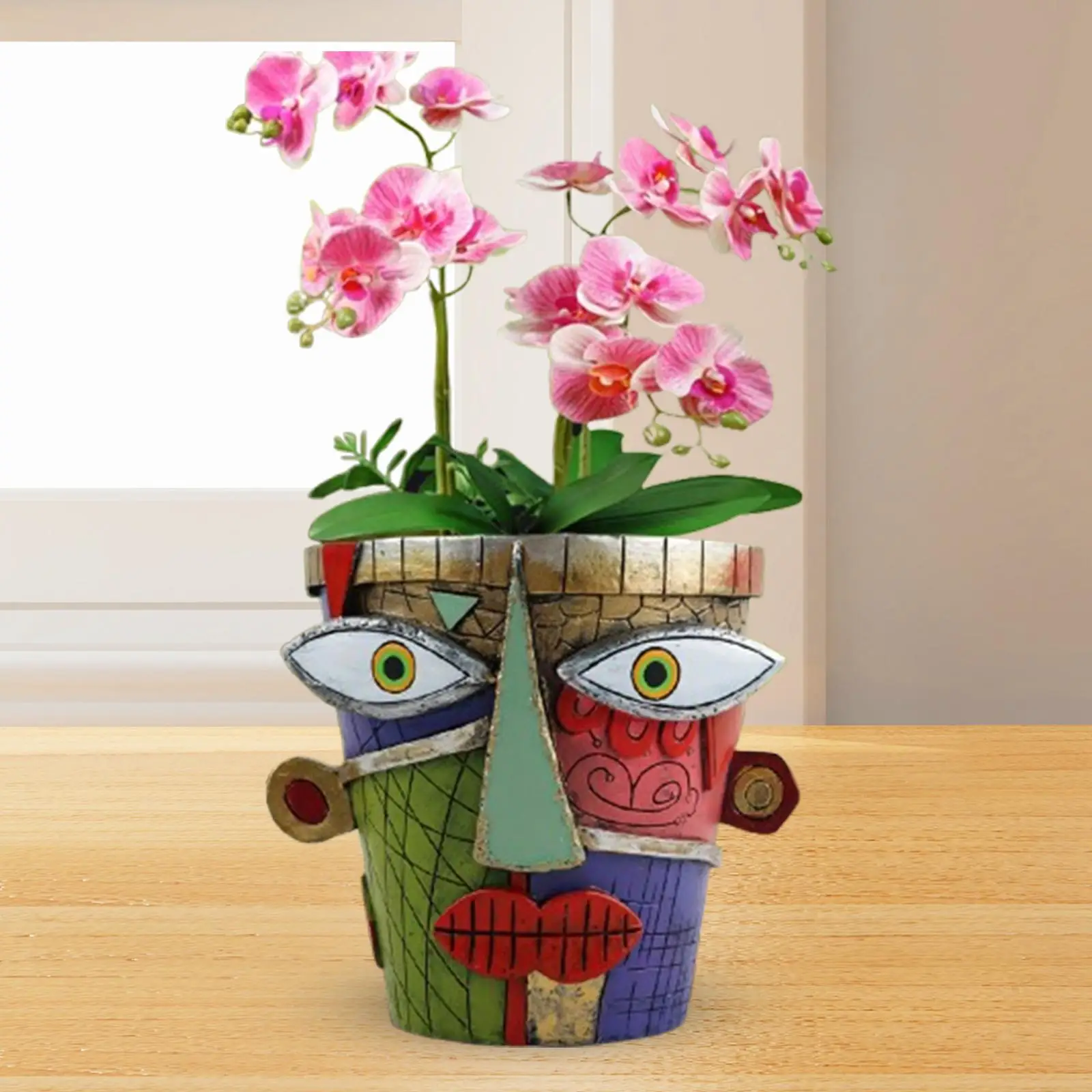 Colorful Flower Planter Balcony Pen Holder Desk Bedroom Unique Decor Living Room Cute with Drainage Hole Resin Statue Ornament