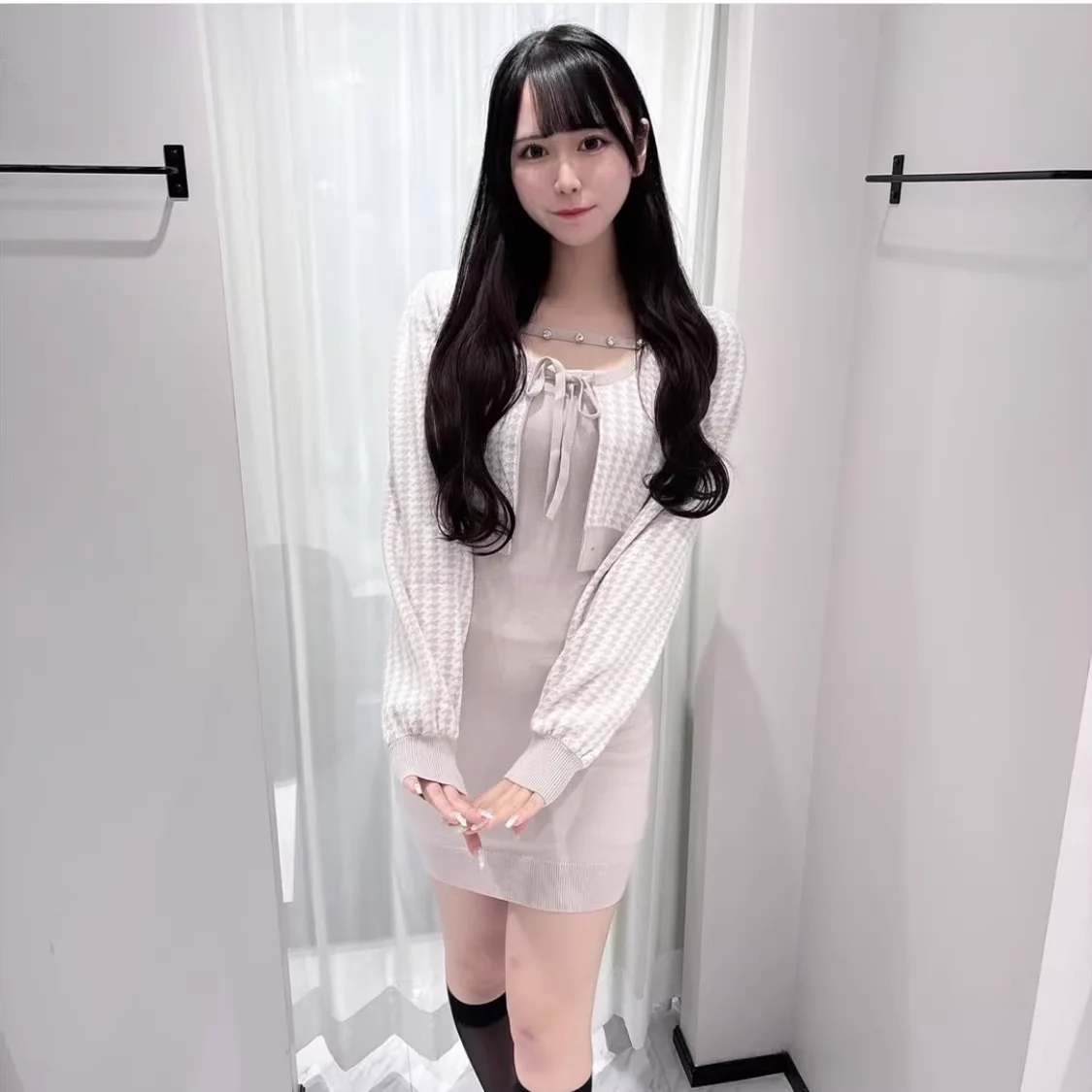 Vestido cárdigan de punto dulce japonés para niña, conjunto de 2 piezas, conjunto de vestido de punto elegante adelgazante para primavera y otoño