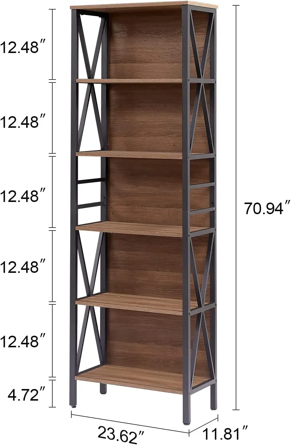 HOMISSUE Bookshelf, 6-Tier Bookshelf, Rustic Wood Metal Bookshelves and Bookcases, Freestanding Open Bookshelf, Industrial Tall