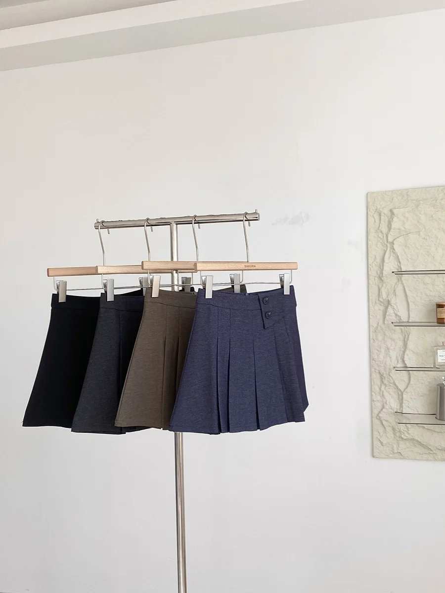 Summer 2025 Casual Khaki Color Anti-Light Folding Design Short Skirt Women's High Waist Commute Style Polyester Fiber Skirt