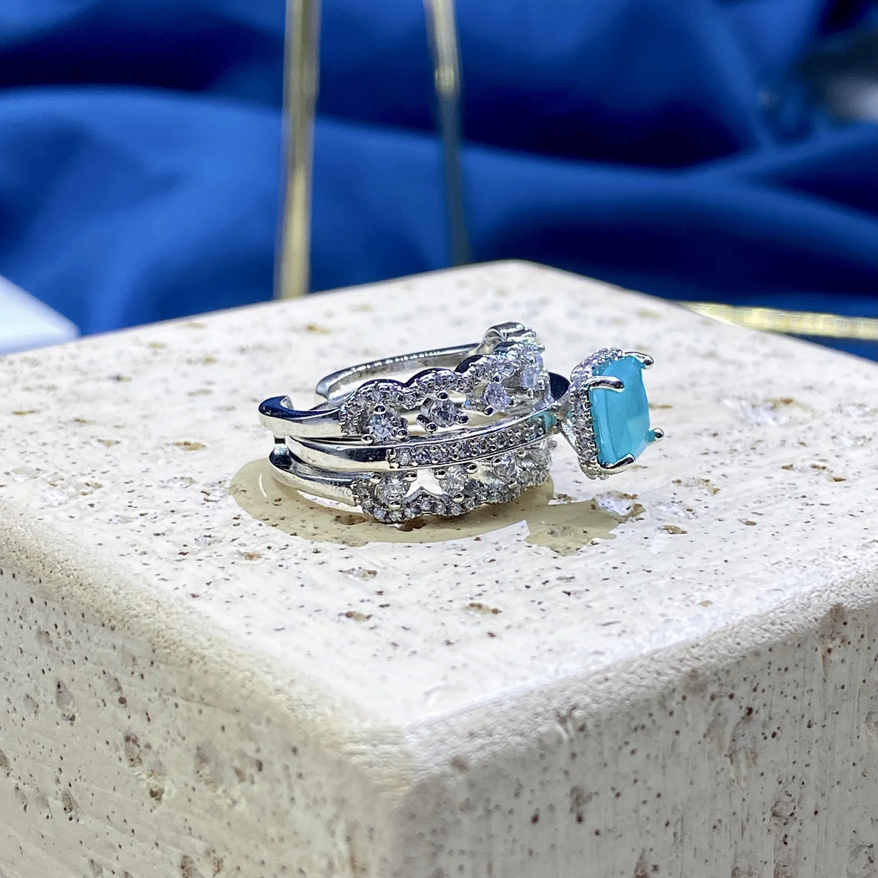 DIY accessories Haute couture jewelry design simulation Paraiba tourmaline ring, European and American colored treasure open set
