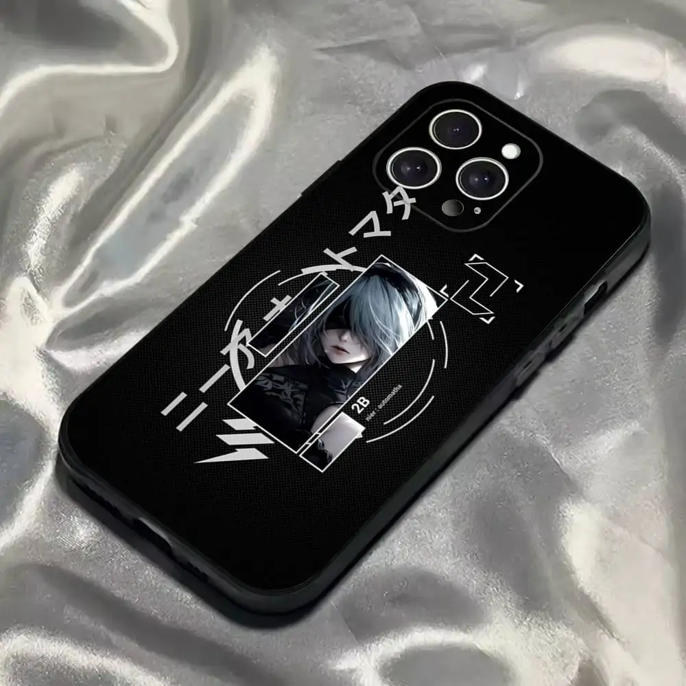 حافظة هاتف N-NieR A- Automata 2B لهاتف iPhone 16,15,14,13,12,11,Pro,Max,Plus,X,XS,SE4,E,Mini,Soft Black Case
