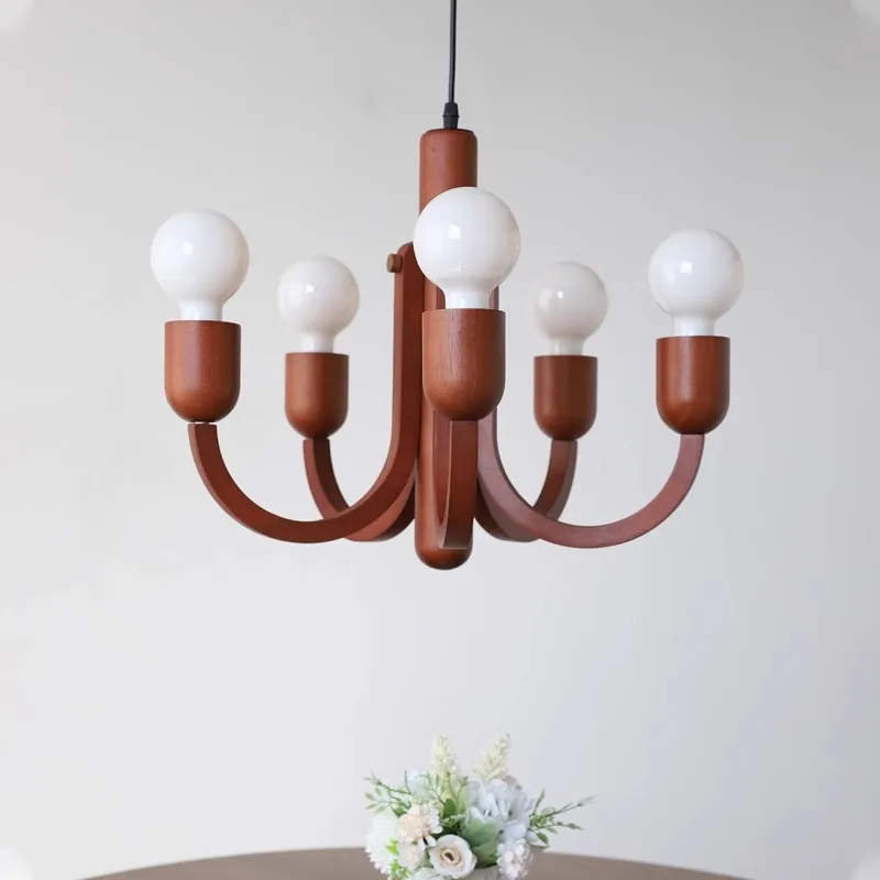 

Retro Walnut Led Chandelier for Living Dining Room Kitchen Food Tables Bedroom Pendant Lights Home Decor Hanging Light Fixture