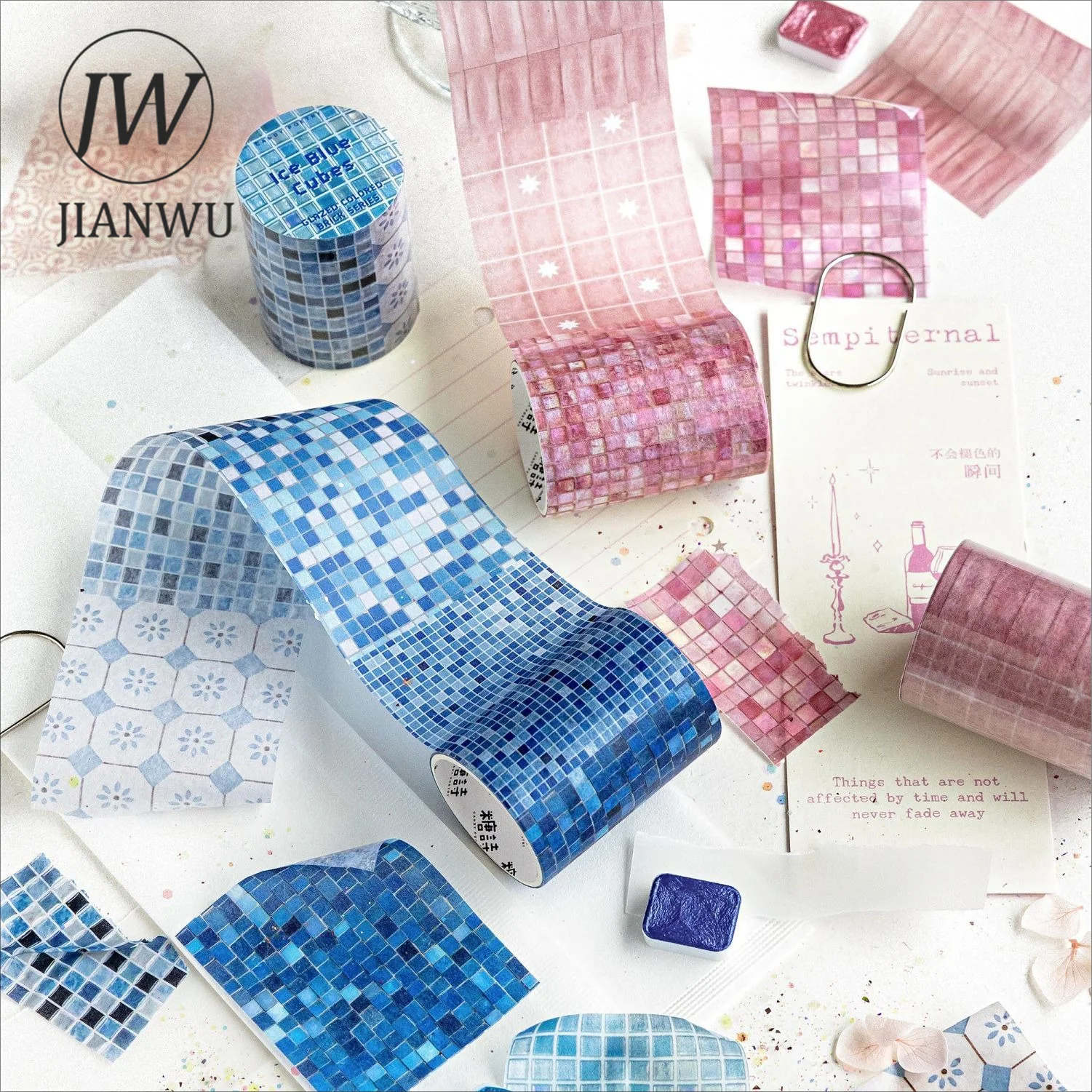 JIANWU 50mm*200cm Vintage Colorful Bricks Gird Landscape Material Collage Scrapbooking Washi Tape Creative Journal Stationery view 4