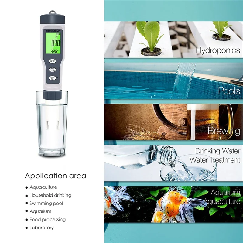 3 in 1 Digital PH Meter for Water, TDS/PH/Temp Meter, Water Tester for Drinking Water, Swimming Pool, Hydroponics