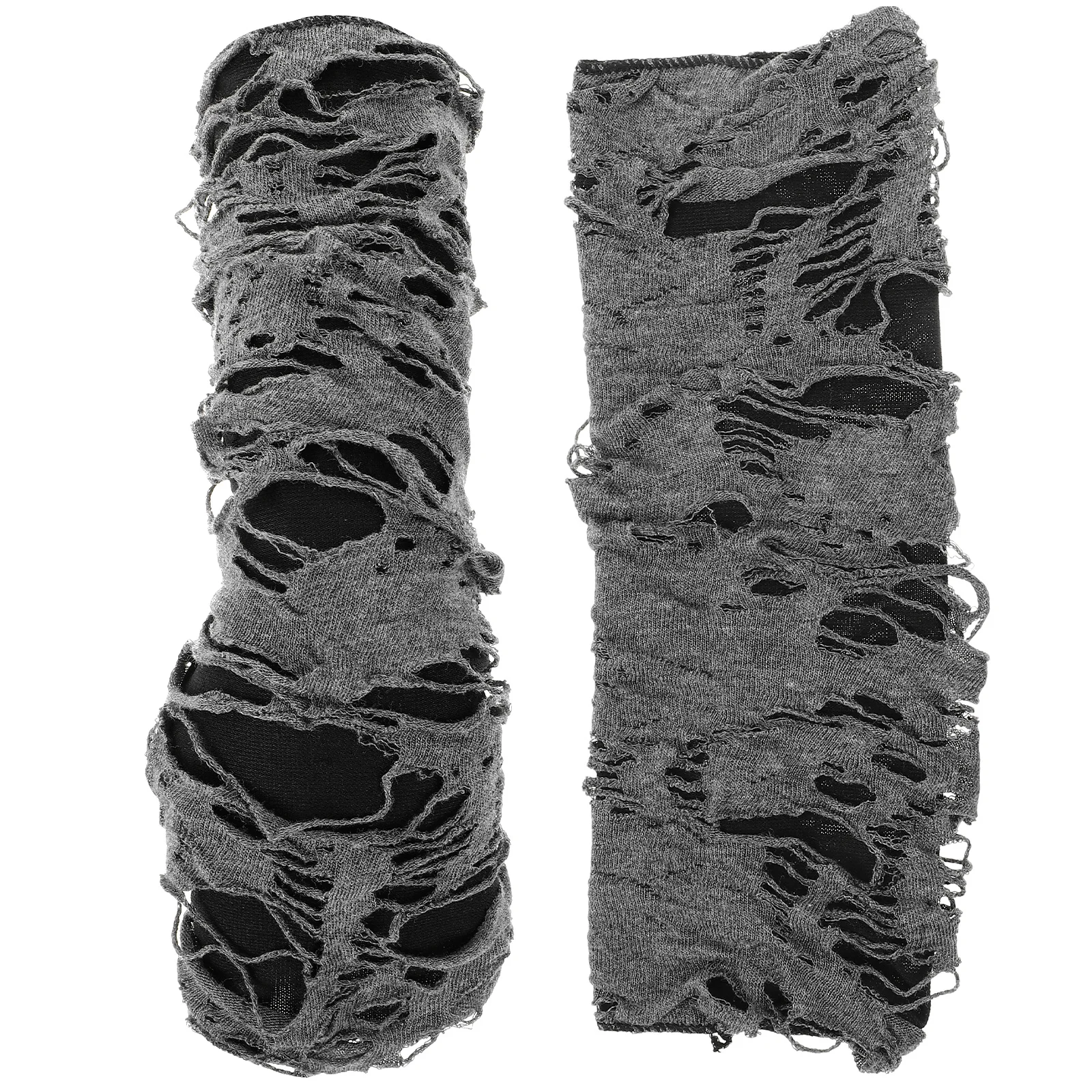 1 Pasang Sarung Tangan Punk Hitam Abu-abu Desain Kain Robek Halloween Sarung Tangan Jari Terbuka Untuk Perlengkapan Halloween Kostum Unik