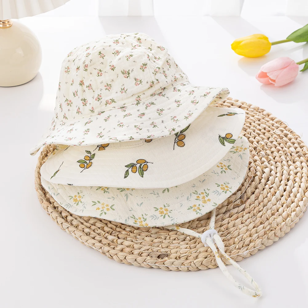 طفل القطن دلو القبعات جديد الأطفال واقية من الشمس في الهواء الطلق قبعات بنين بنات طباعة بنما قبعة للجنسين شاطئ قبعة صيد لمدة 3-12 شهرا