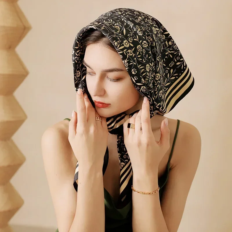 

Женский хлопковый цветочный принт 70 см, универсальный головной убор, мягкая роскошная бандана, хиджаб, чехол на шею, дышащая легкая повязка на голову