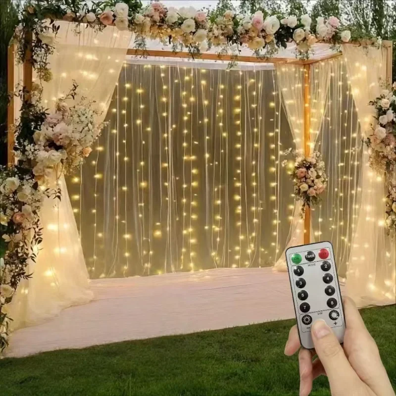 

Рождественские праздничные светодиодные гирлянды с дистанционным управлением, 8 режимов, сказочная занавеска с питанием от USB, 3x1 м/3x2 м/3x3 м для декора спальни, гостиной