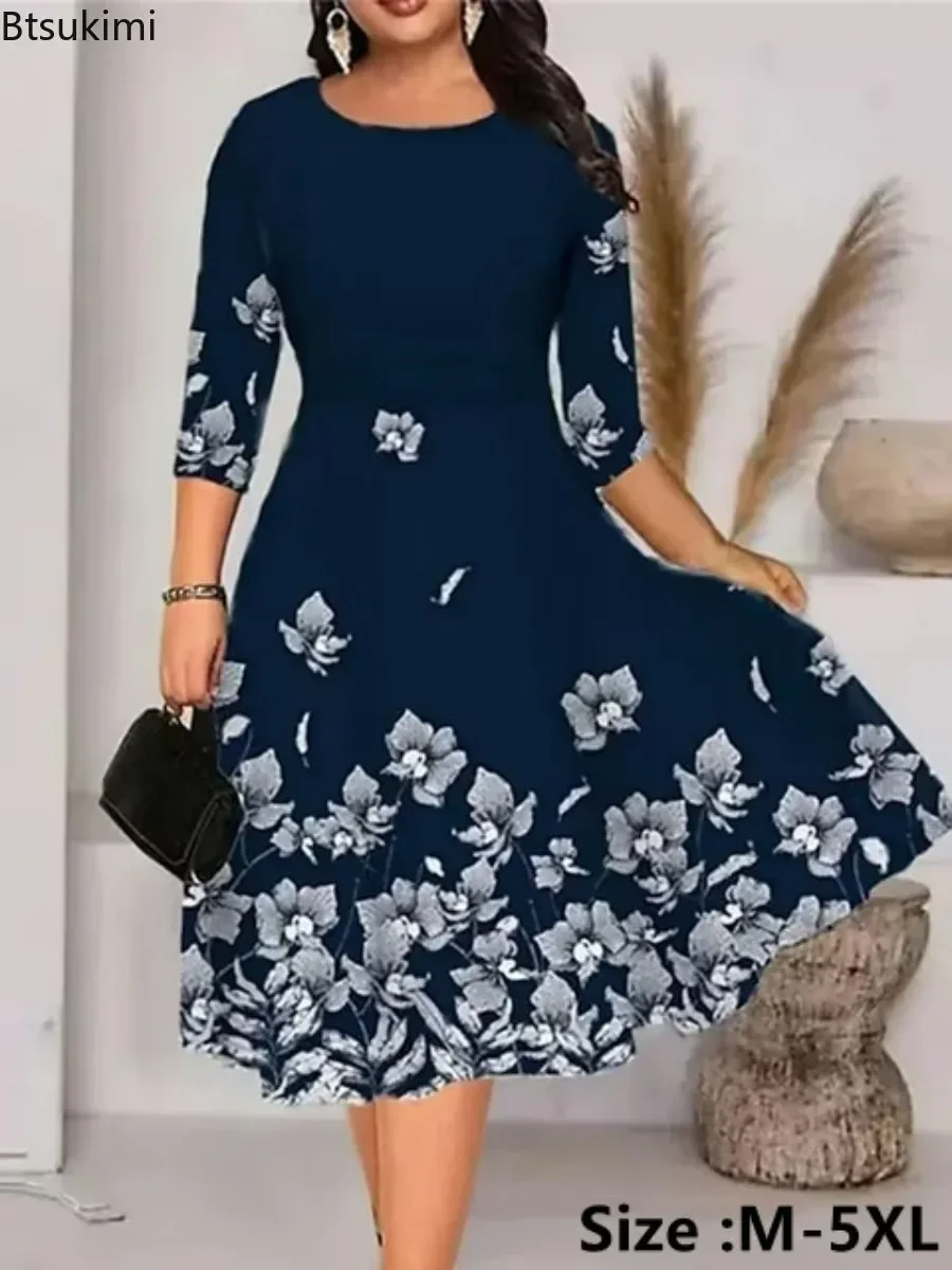 

New 2025 Women's Plus Size Dress Floral Print Spring Summer V-Neck Long Sleeve Elegant Ladies Maxi Dress Streetwear Vestidos 5XL