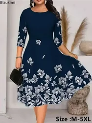 New 2026 Women's Plus Size Dress Floral Print Spring Summer V-Neck Long Sleeve Elegant Ladies Maxi Dress Streetwear Vestidos 5XL