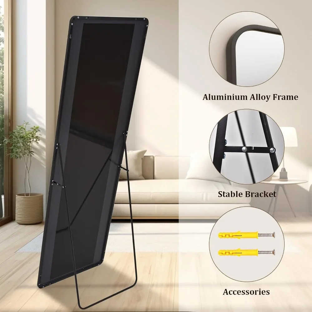 스탠드가 있는 전신 거울, 16 x 59, 무광 알루미늄 합금 프레임, 스탠딩 또는 벽걸이형, 전신 거울