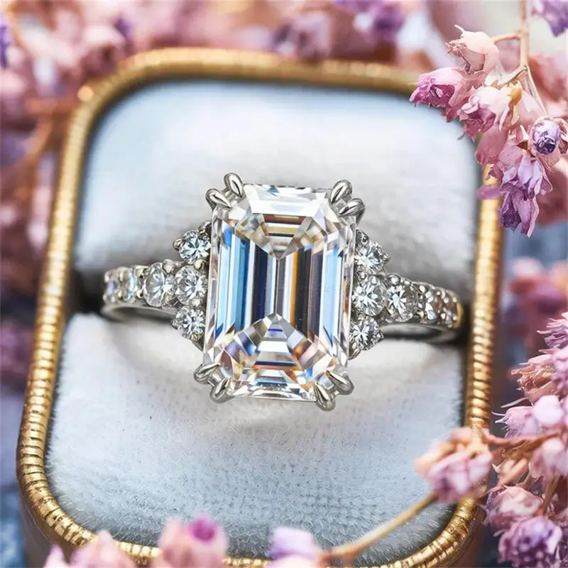 Huitan Damen-Ring im schlichten Stil, modisch, für Partys, mit glänzendem, geometrischem CZ-Einleger, Hochzeit, luxuriöser Schmuck, bezaubernde, vielseitige Accessoires